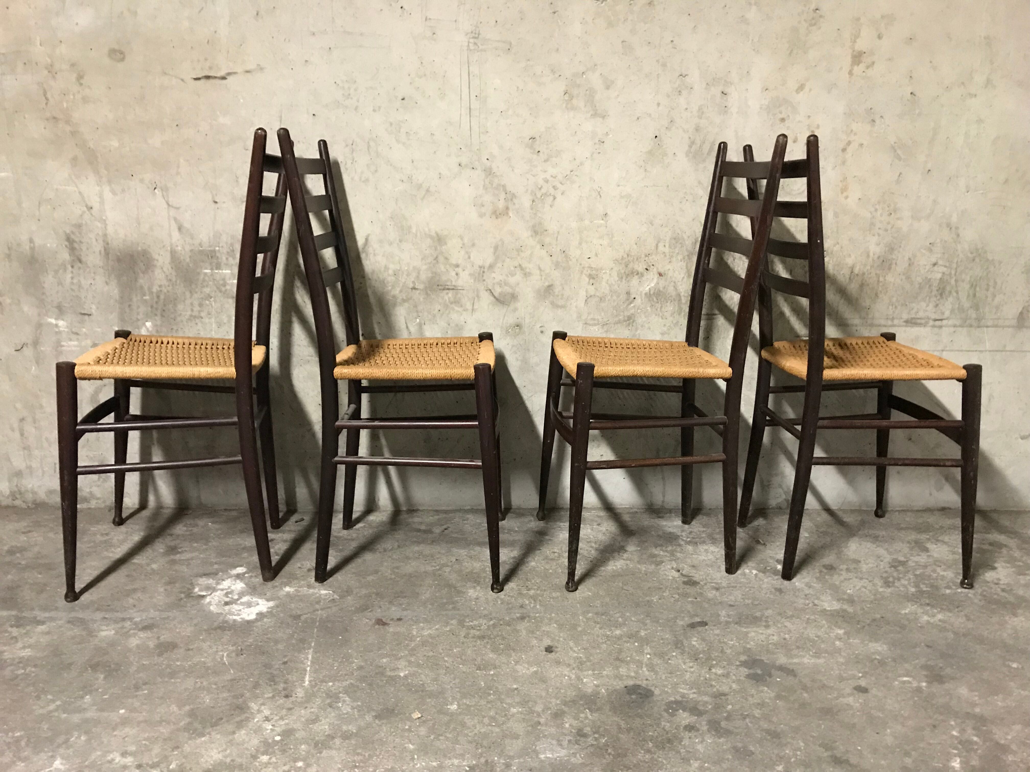 4 danish chairs wood and strings