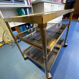 70's brass and glass roller service - 3 levels - expandable middle shelf