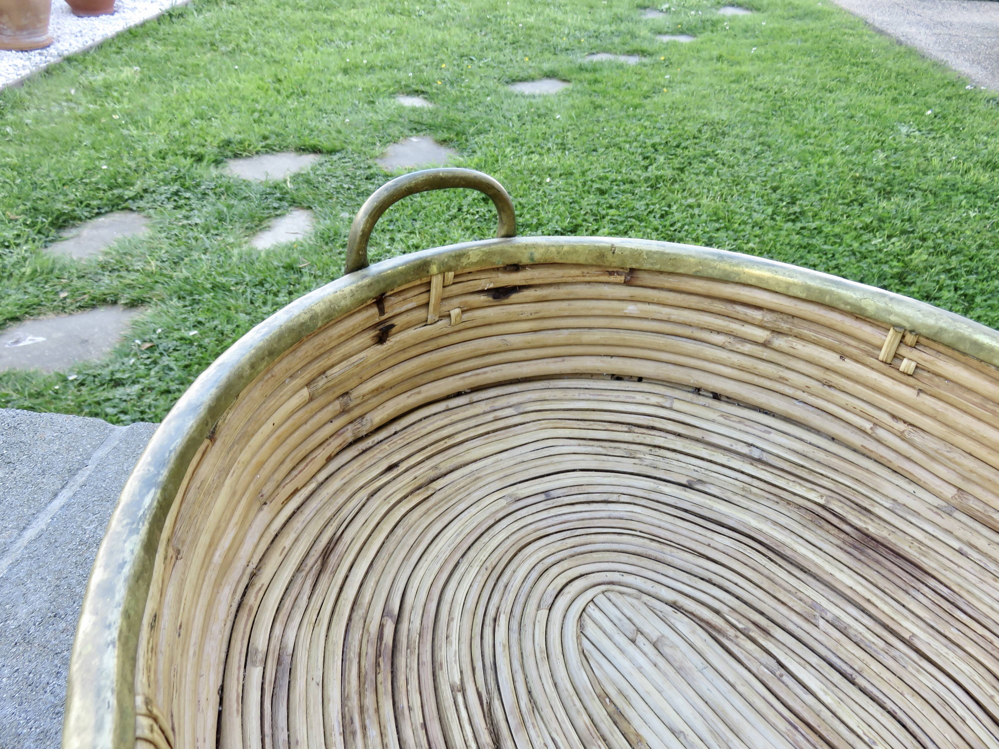 Large plateau, Gabriella Crespi style, bamboo and brass, 1970s.
