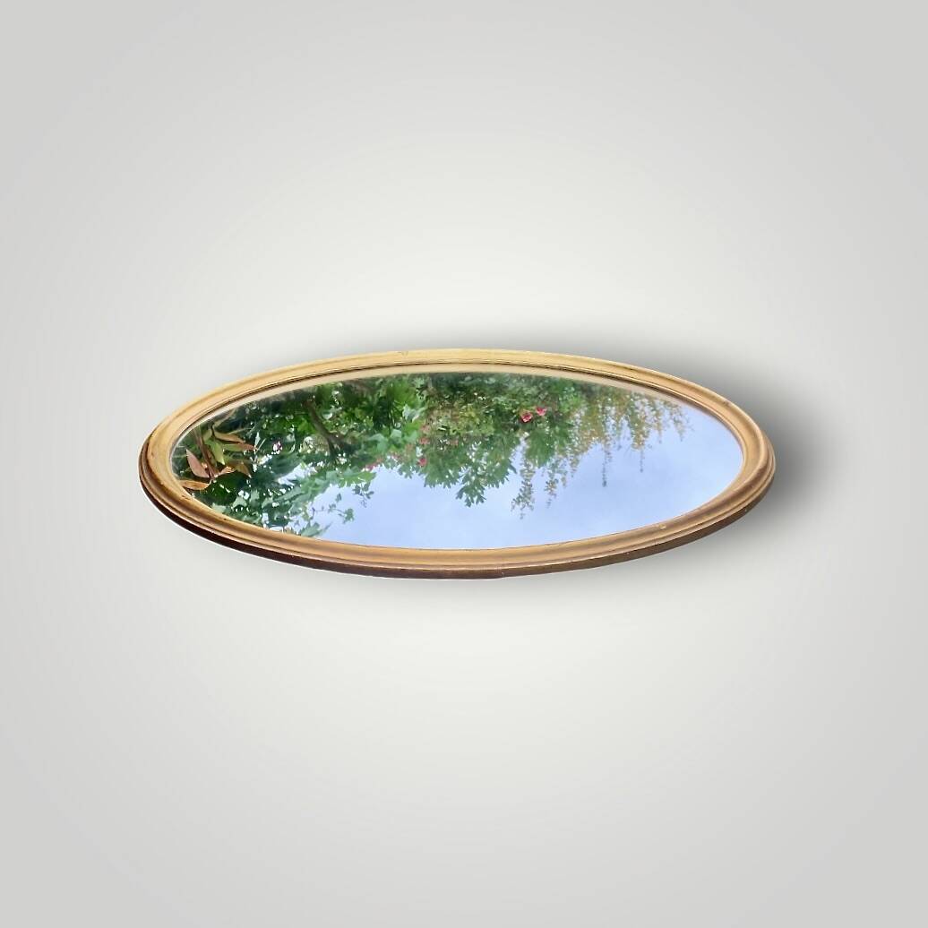 Rare round wall mirror in wood and gilded plaster – Ø 80 cm – 1950s