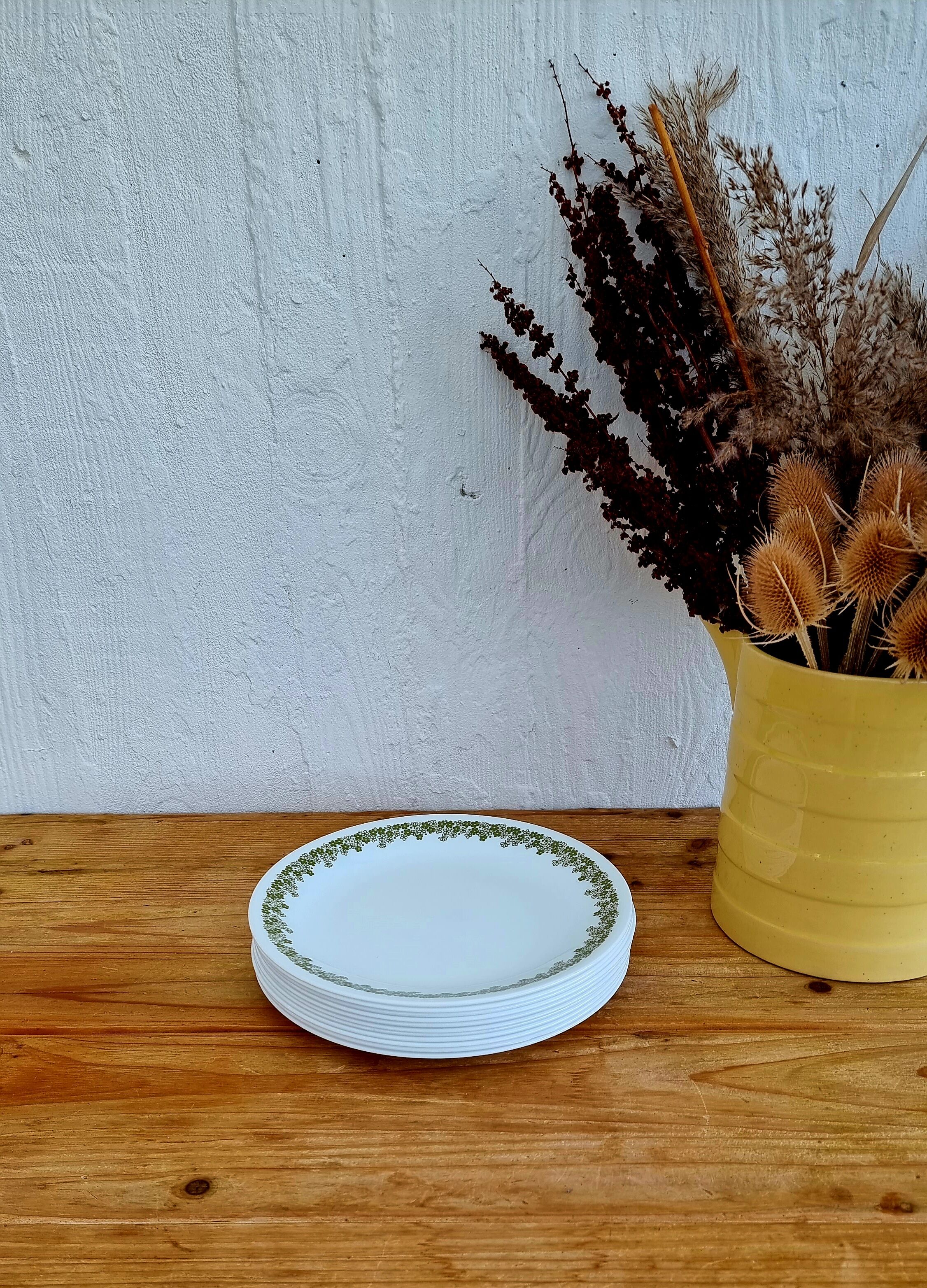 Set of 11 vintage Corelle green flat plates