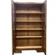 Vintage wooden display cabinet with textured glass.