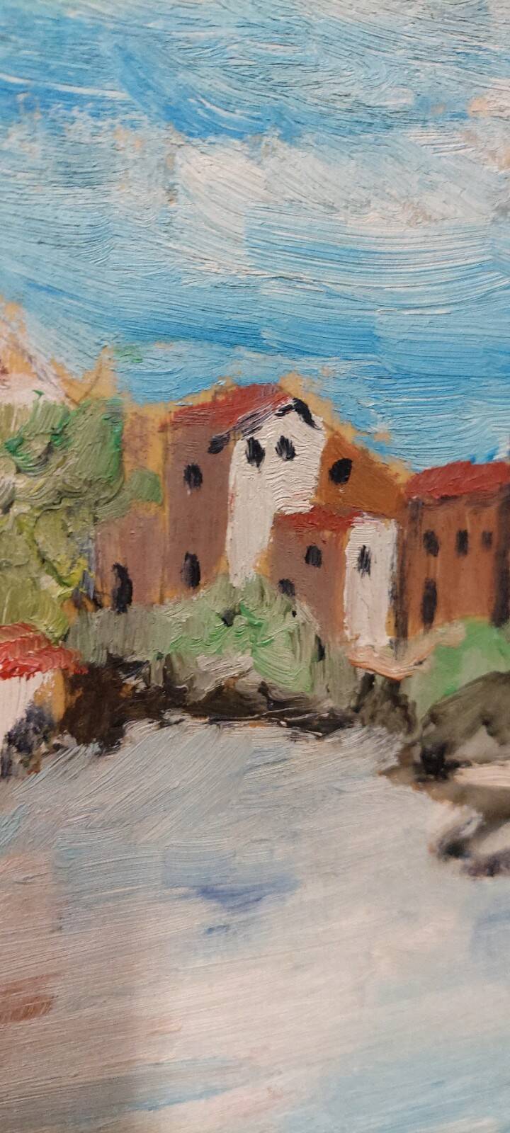 Rare oil painting Giuseppe Serafini view of the Arno Montelupo Fiorentino 1962