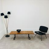 Floor lamp 3 arms 50 years brass and black lacquer for house Arlus