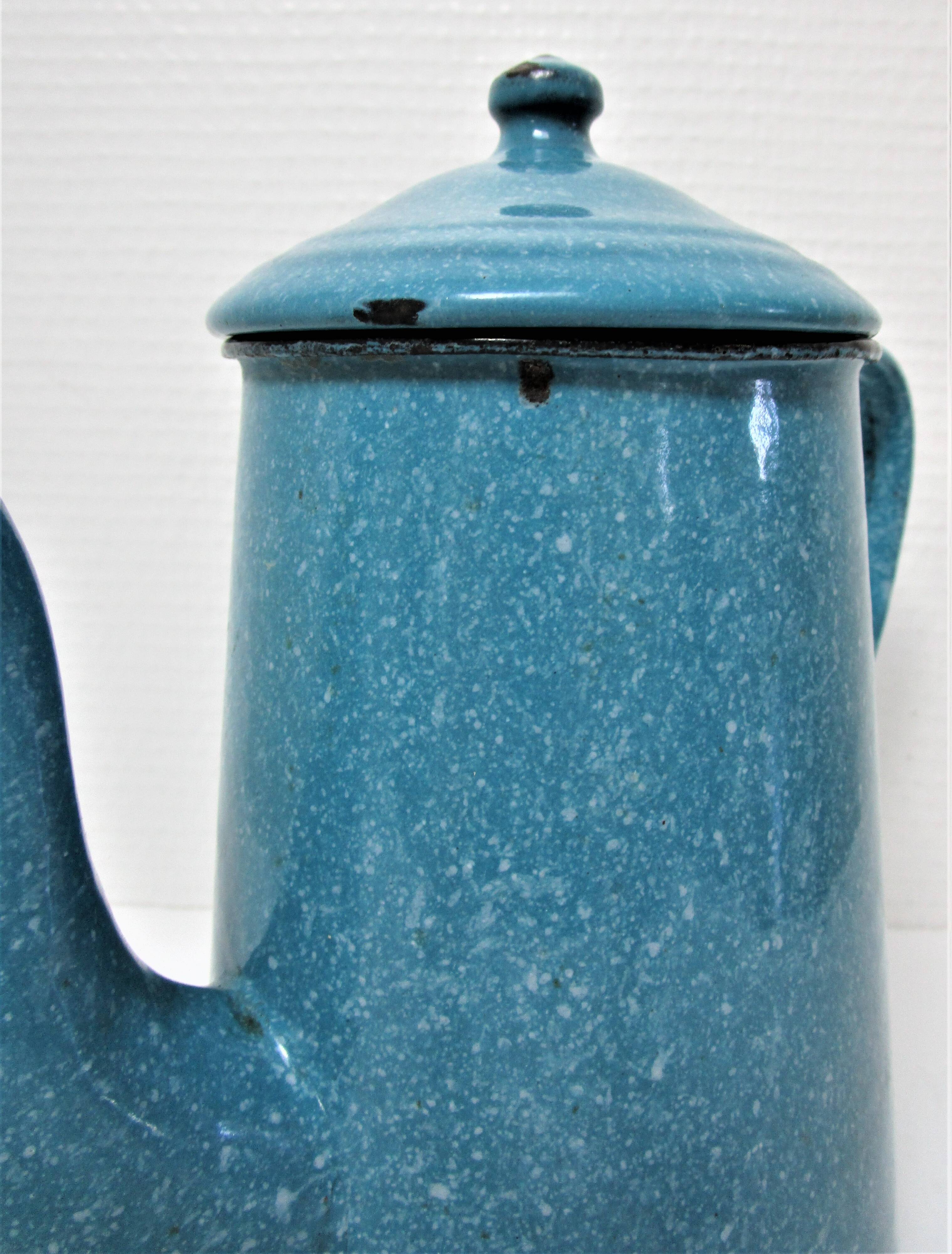Mid-20th century speckled blue enameled sheet metal coffee maker