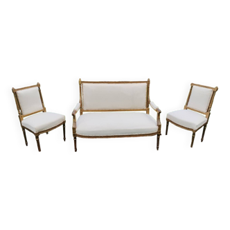 Banquette ancienne style louis xvi avec ses deux chaises