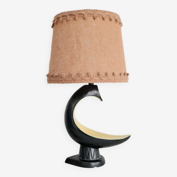 Lampe céramique noire et jaune - abat jour jute