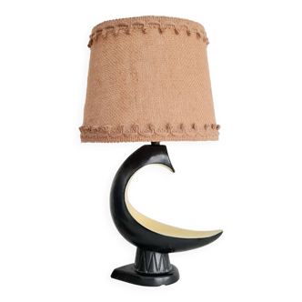 Lampe céramique noire et jaune - abat jour jute