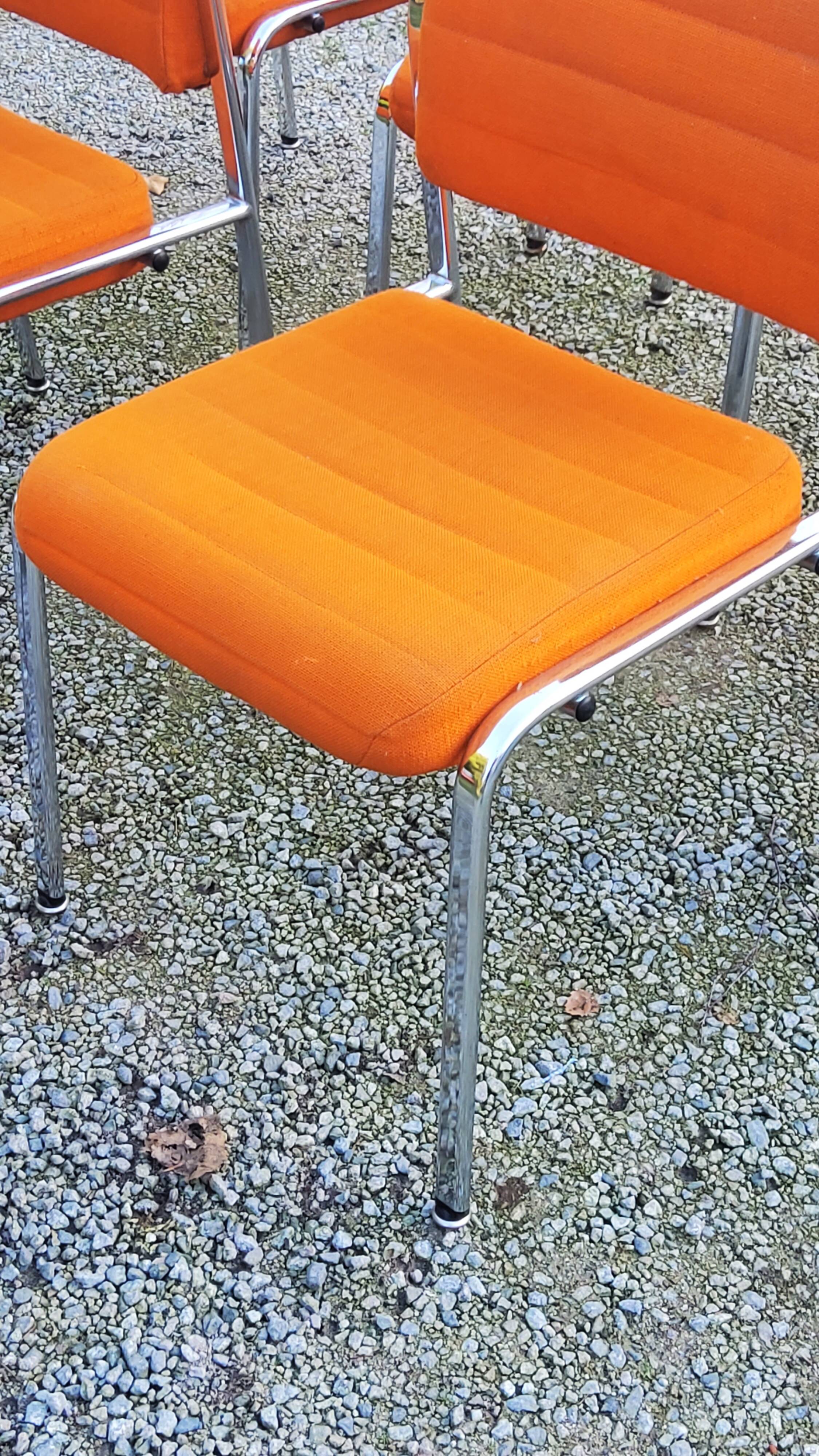 Set of 6 designer chairs from the 70s orange fabrics and chrome tubes