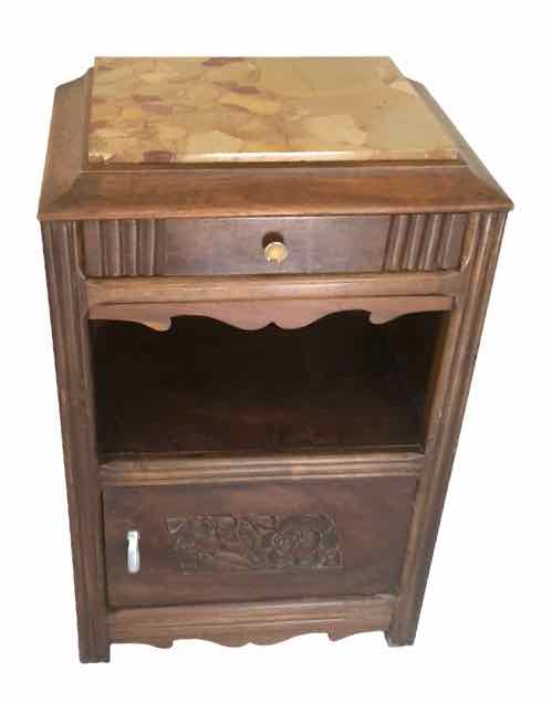 Wooden bedside table and art nouveau marble