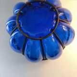 Superb vintage blown glass bowl in cobalt blue with its iron frame.