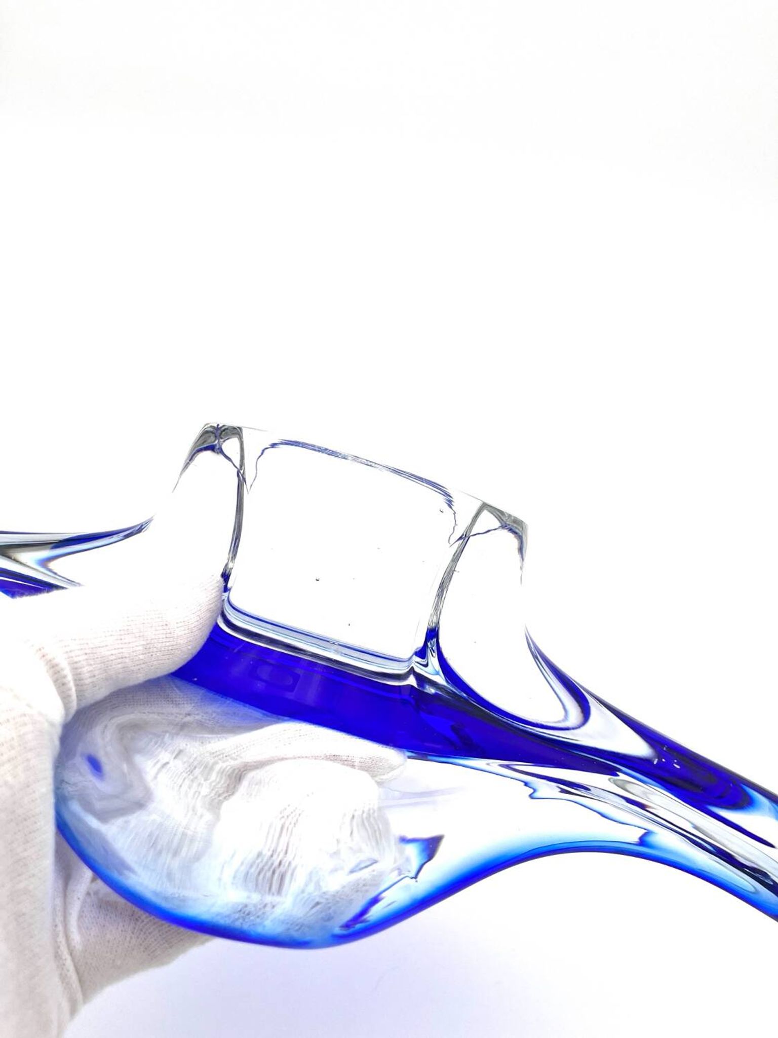 Grande Coupe Hospodka Cristal Bohême Sommerso Liseré Bleu Cobalt