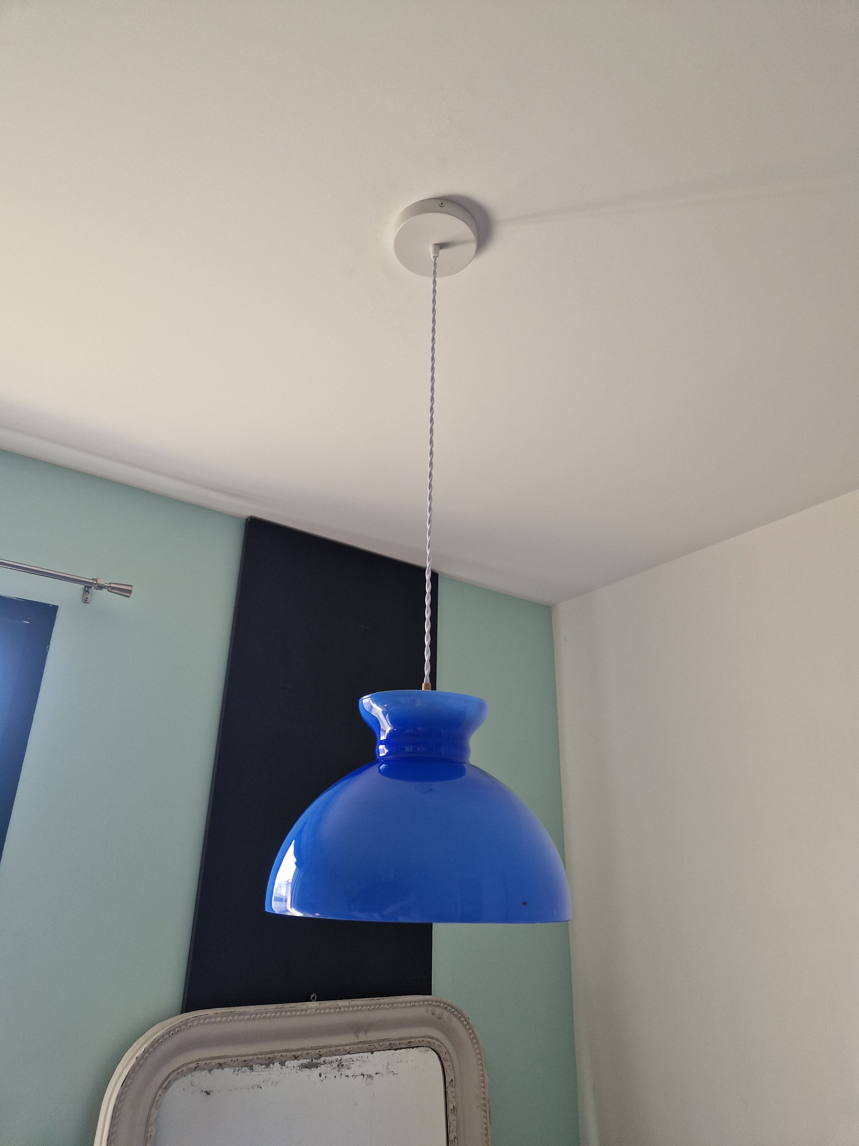 Vintage blue opaline pendant lamp