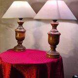 Paire de lampe bois  vernis 42x30 abat jour