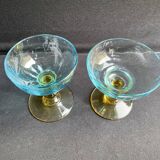 Glassware-crystallery of Portieux - 1 broc and 2 glasses - Napoleon III - Colored blown glass - G