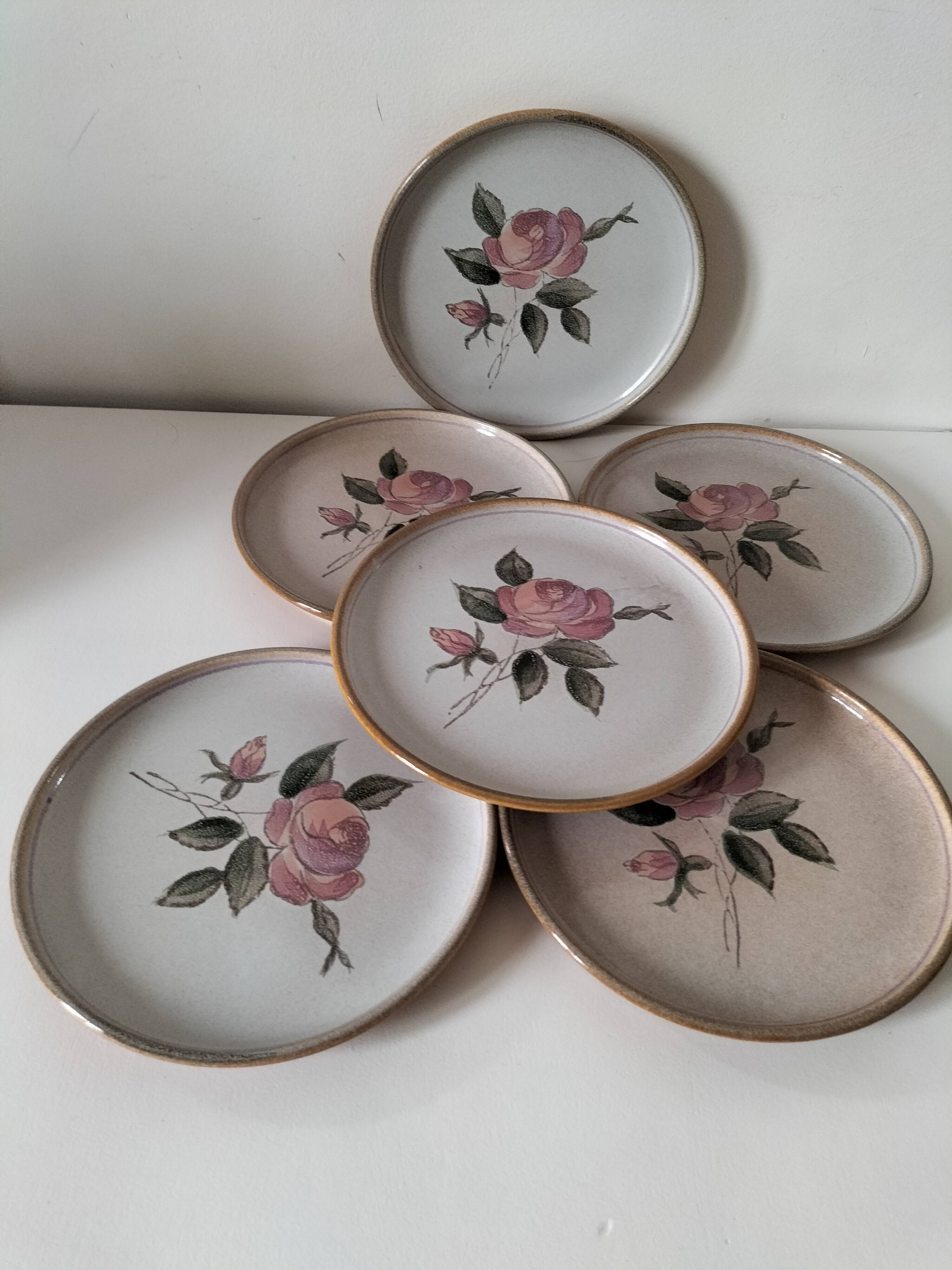 6 vintage stoneware dinner plates – Rosita model by MBFA Pornic