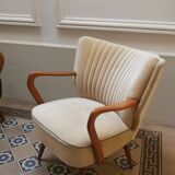 Vintage armchair 50s 60 velvet beige champagne