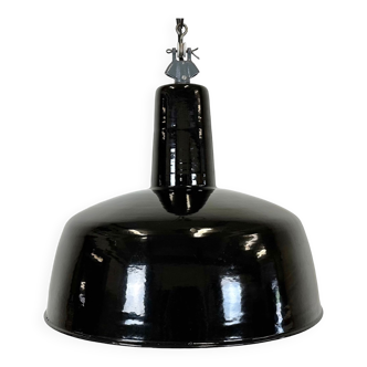 Industrial Italian Black Enamel Factory Lamp with Cast Iron Top, 1960s