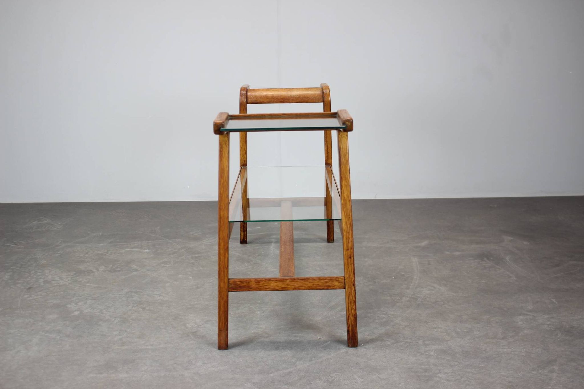ULUV Mid-century wooden plant stand with glass shelf, Czechoslovakia, 1960s