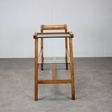 ULUV Mid-century wooden plant stand with glass shelf, Czechoslovakia, 1960s