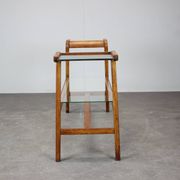 ULUV Mid-century wooden plant stand with glass shelf, Czechoslovakia, 1960s