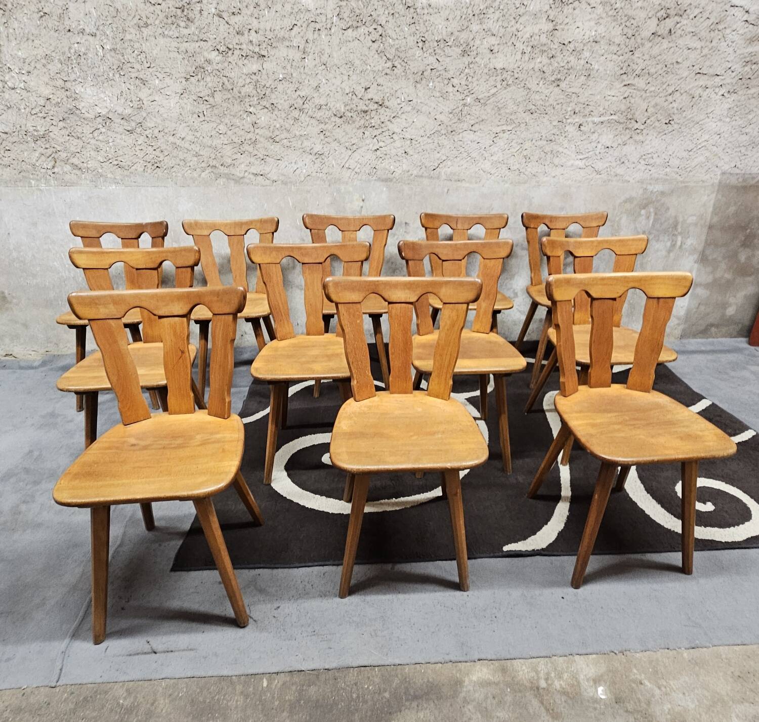 12 wooden bistro chairs, 1970