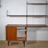 Nisse String wall shelf in walnut wood by Kajsa & Nils Strinning, mid-century shelving system, 1960s