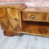 Renovated art deco dressing table with mirror, light walnut