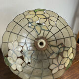 Pendant light, chandelier in mother-of-pearl and brass