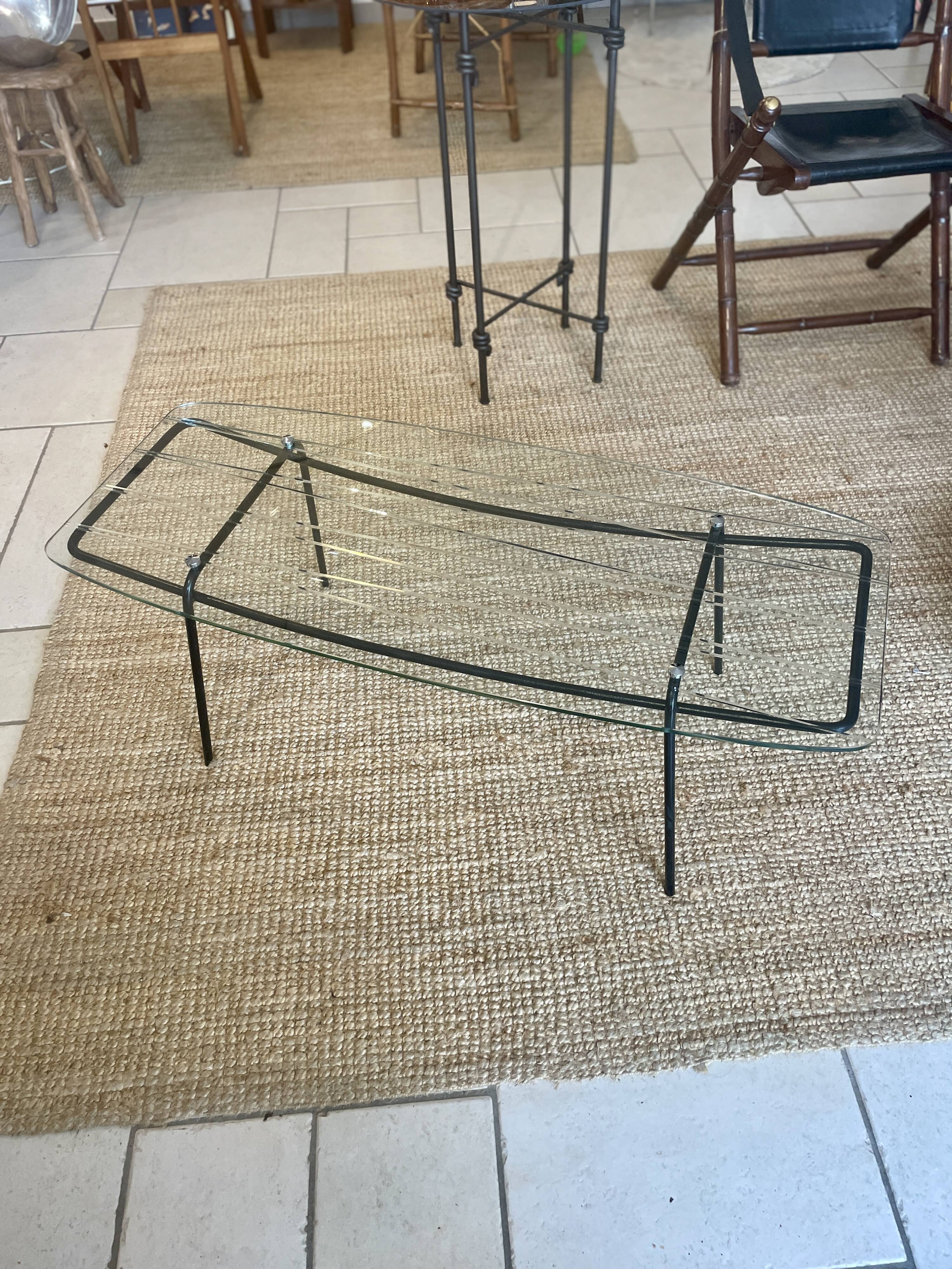 Mid-century glass and metal coffee table - 1950
