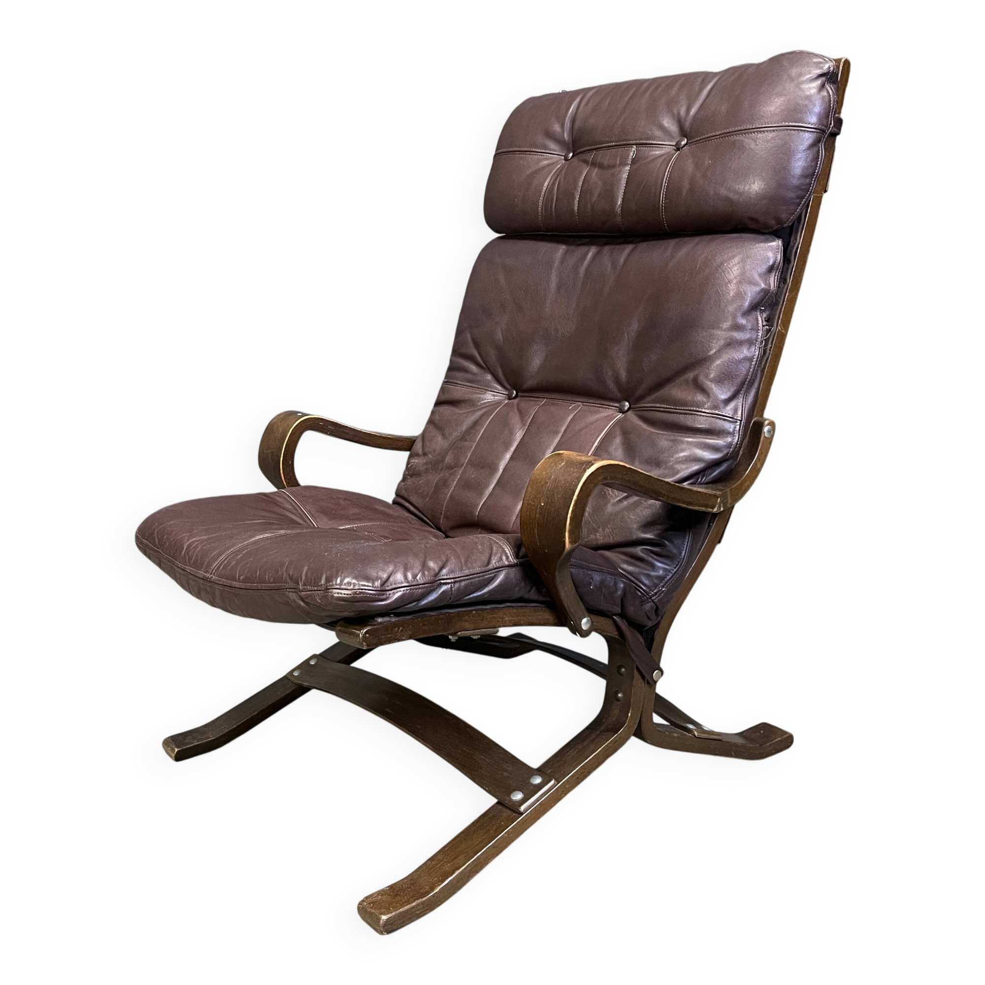 Vintage Scandinavian leather and bentwood armchair, 1970s