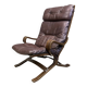 Fauteuil vintage scandinave en cuir et bois courbé, années 1970