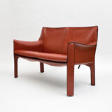 Cab 414  leathered 2-seater sofa by Mario Bellini For Cassina, 1977