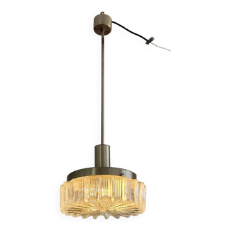 Vintage 1960s pendant lamp in pressed glass and chromed metal Staff Leuchten Germany