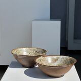 Duo of ceramic bowls interior glazed exterior matt raw earth