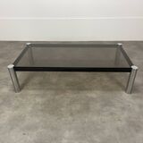Table basse chrome et verre fumé années 70