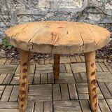 Table basse tripode pin massif brut 1960