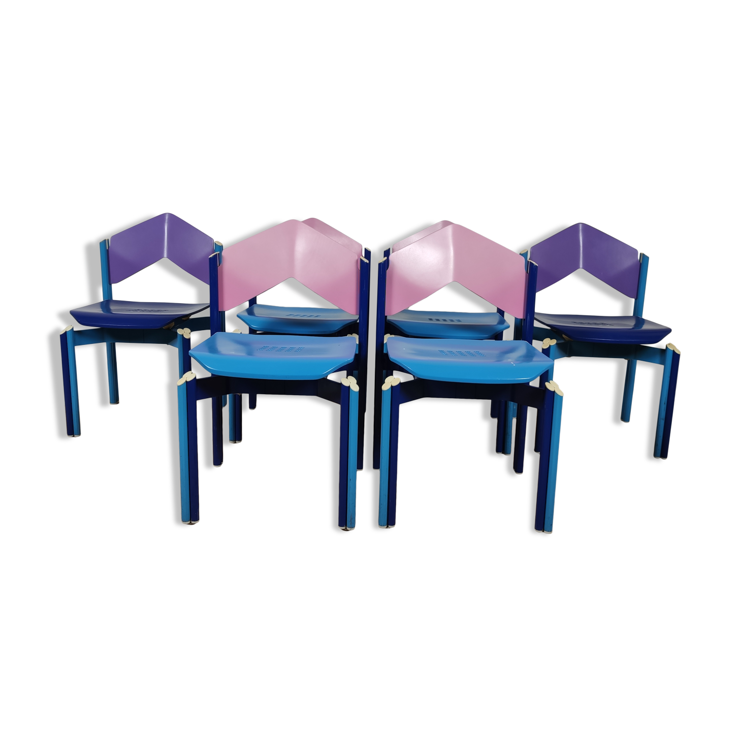 set 6 multicolored chairs 80s