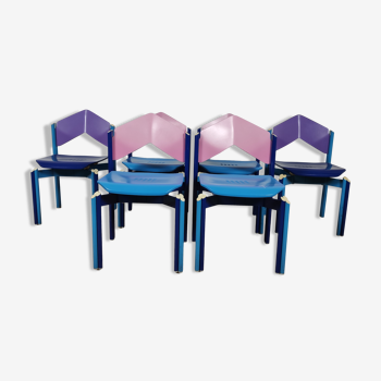 set 6 multicolored chairs 80s