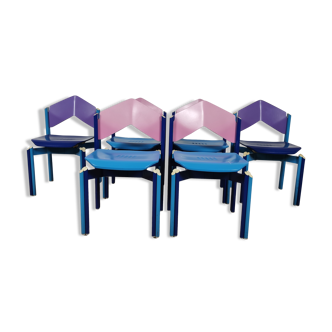 set 6 multicolored chairs 80s