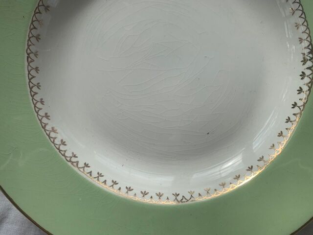 8 hollow plates in mint green and white earthenware, vintage 1950/60s L'Amandinoise