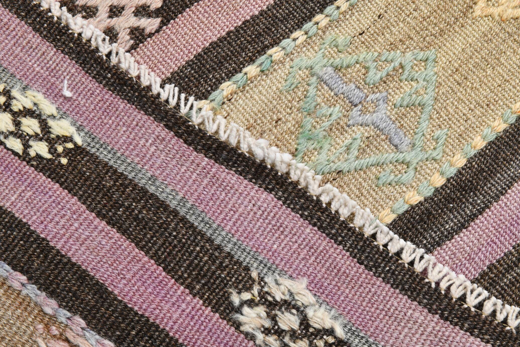 3x10 Pastel Pink & Brown Striped Kilim Runner Rug, 90x315Cm