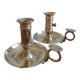 Duo of gilded brass cellar rat candlesticks