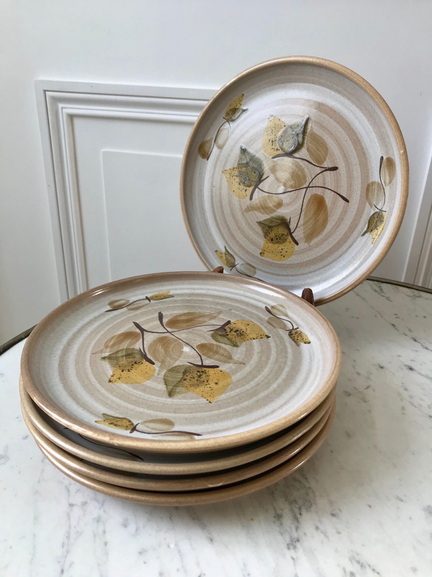 set of 5 stoneware dessert plates Niderviller Doria Ste Radegonde hand painted white years