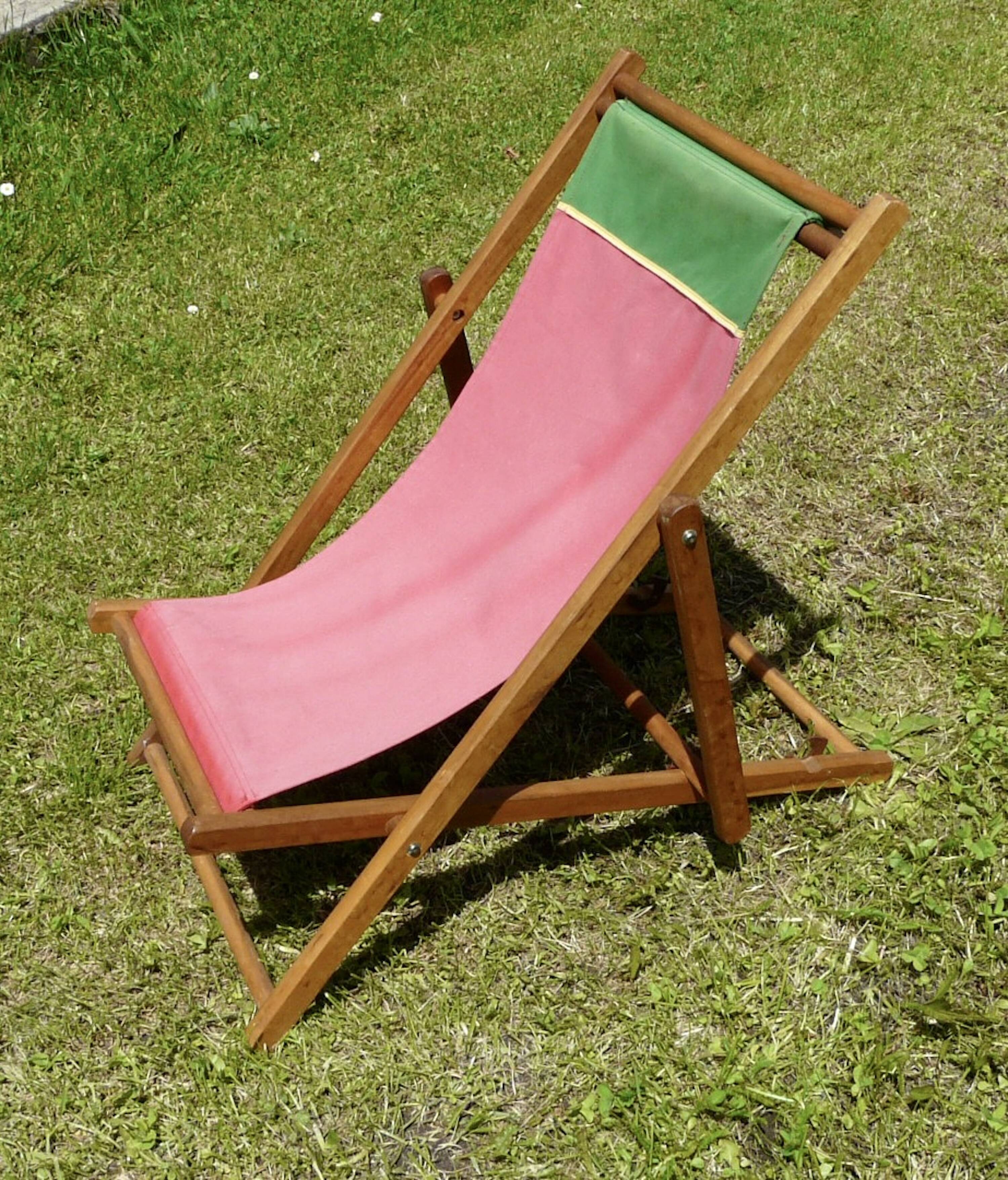 Chilean fabric deckchair for children Rostaing vintage 1980
