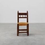 Chaise d'appoint espagnole en chêne sculpté et assise en velours, XIXe siècle