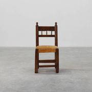 19th Century Spanish Hand-Carved oak Side Chair with Velour Seat