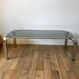 Coffee table in smoked glass and chrome 70s