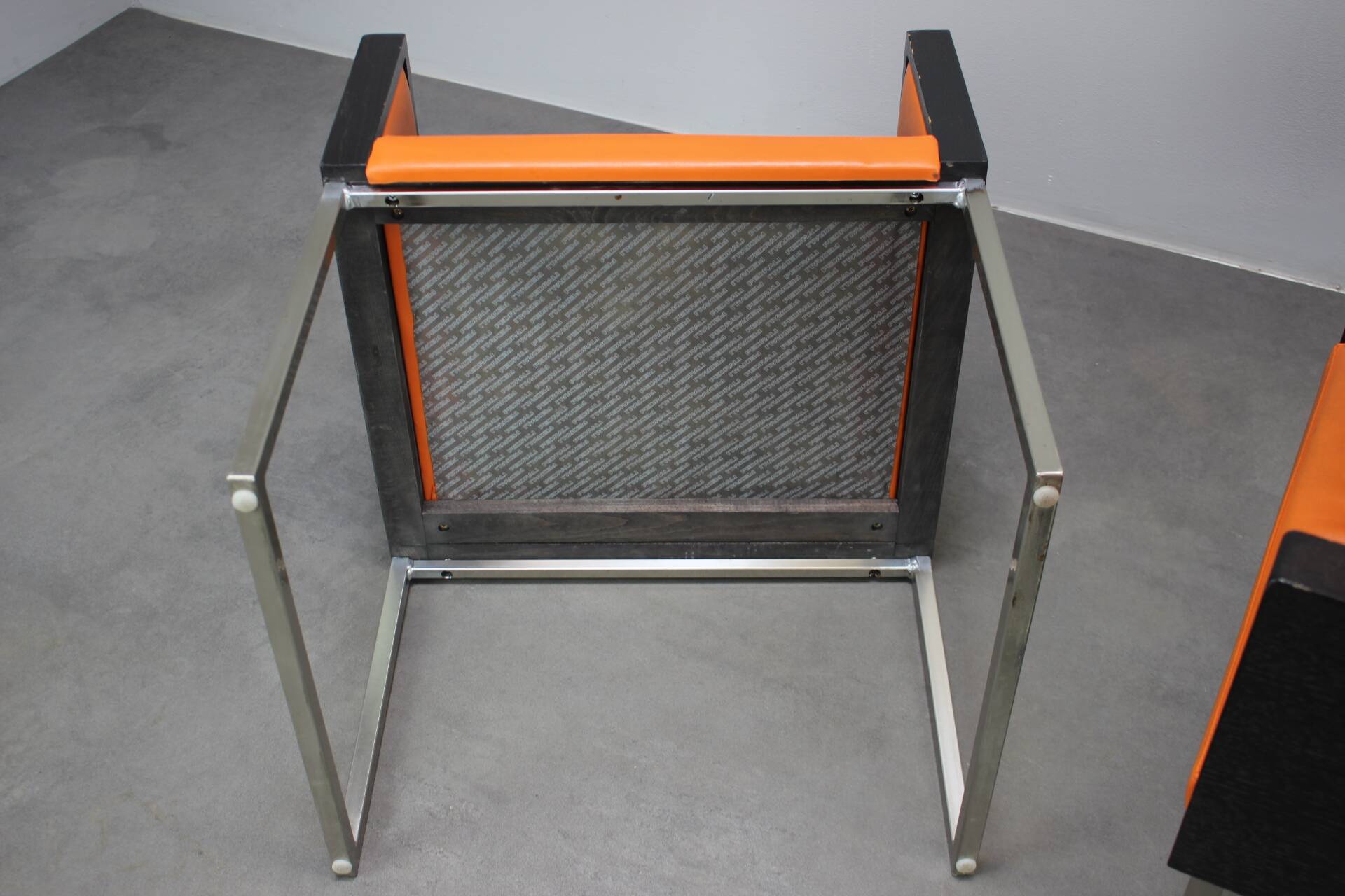 Pair of BOX 740 armchairs by Pedrali, Italy, Wenge Wood and Orange Fabric.