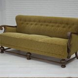 1960s, 3-seater Danish sofa, cotton/wool furniture fabric, solid oak wood.